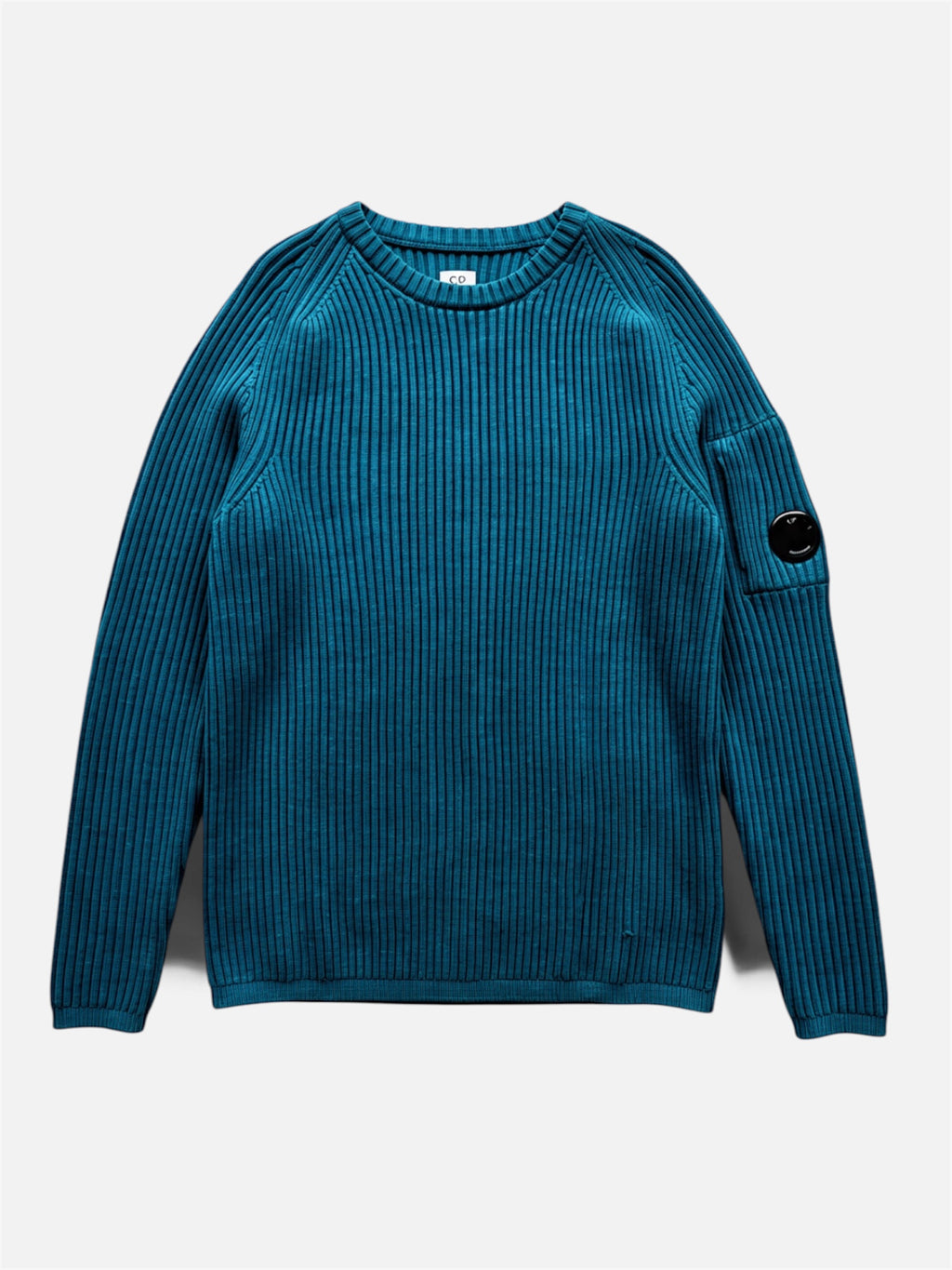 Maglione C.P. Company in Maglia a Costine con Lens Detail - Ottanio / Blu Petrolio (Taglia IT 52)