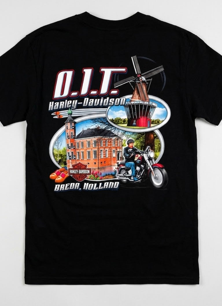 T-Shirt Harley-Davidson Motorcycles con Logo Bicolore e Scudetto - Nero (Taglia M)