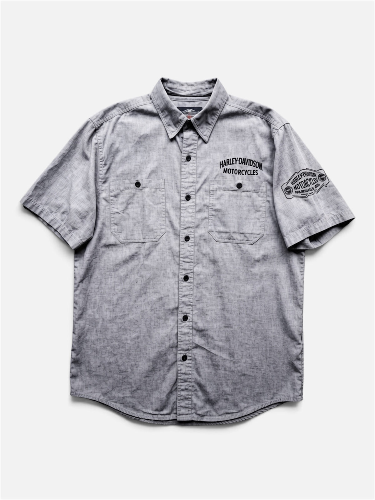 Camicia Harley-Davidson a Maniche Corte Stile Workwear con Maxy Grafica - Grigio Chiaro (Taglia XL)