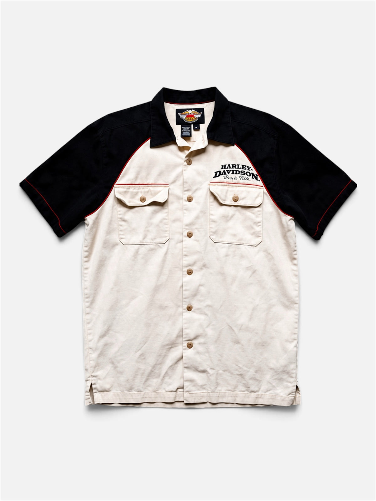 Camicia Harley-Davidson "Born to Ride" Bicolore Stile Mechanic - Panna e Nero (Taglia M)