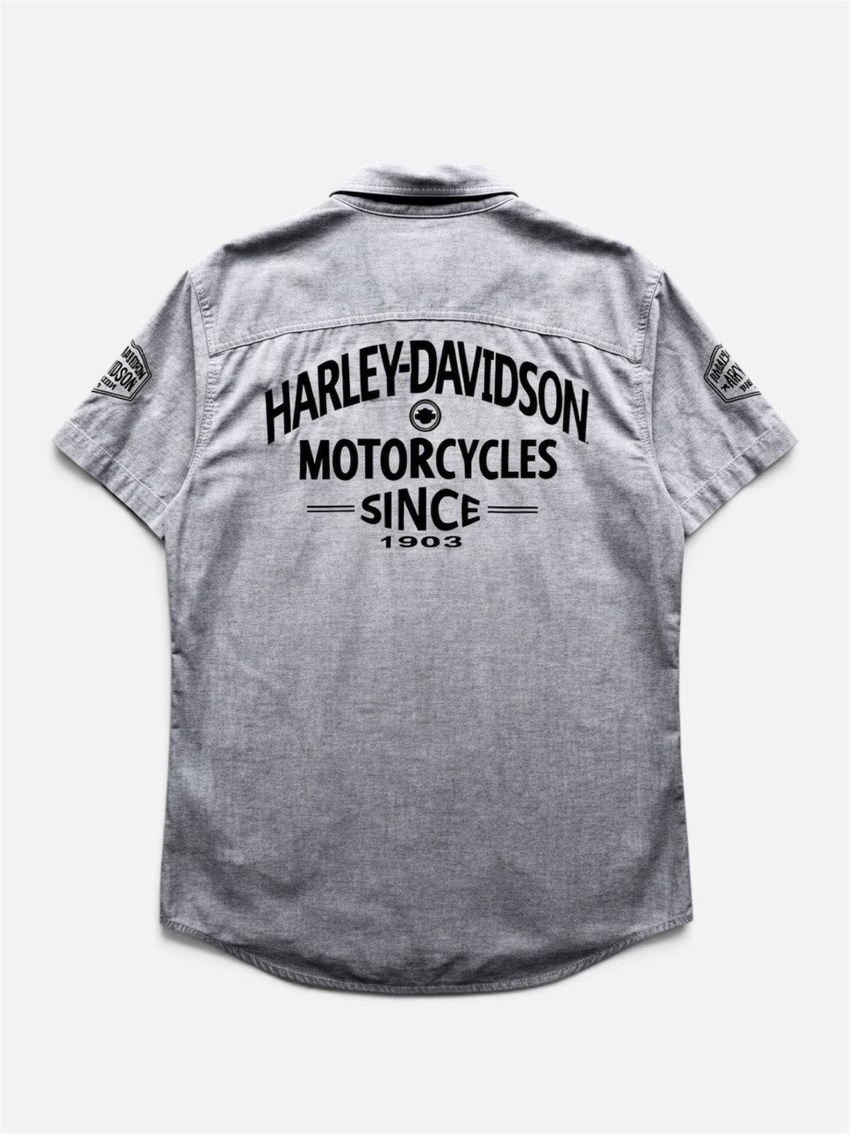 Camicia Harley-Davidson a Maniche Corte Stile Workwear con Maxy Grafica - Grigio Chiaro (Taglia XL)