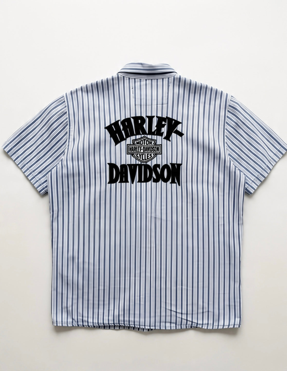 Camicia Harley-Davidson a Maniche Corte a Righe - Blu e Bianco (Taglia XL)