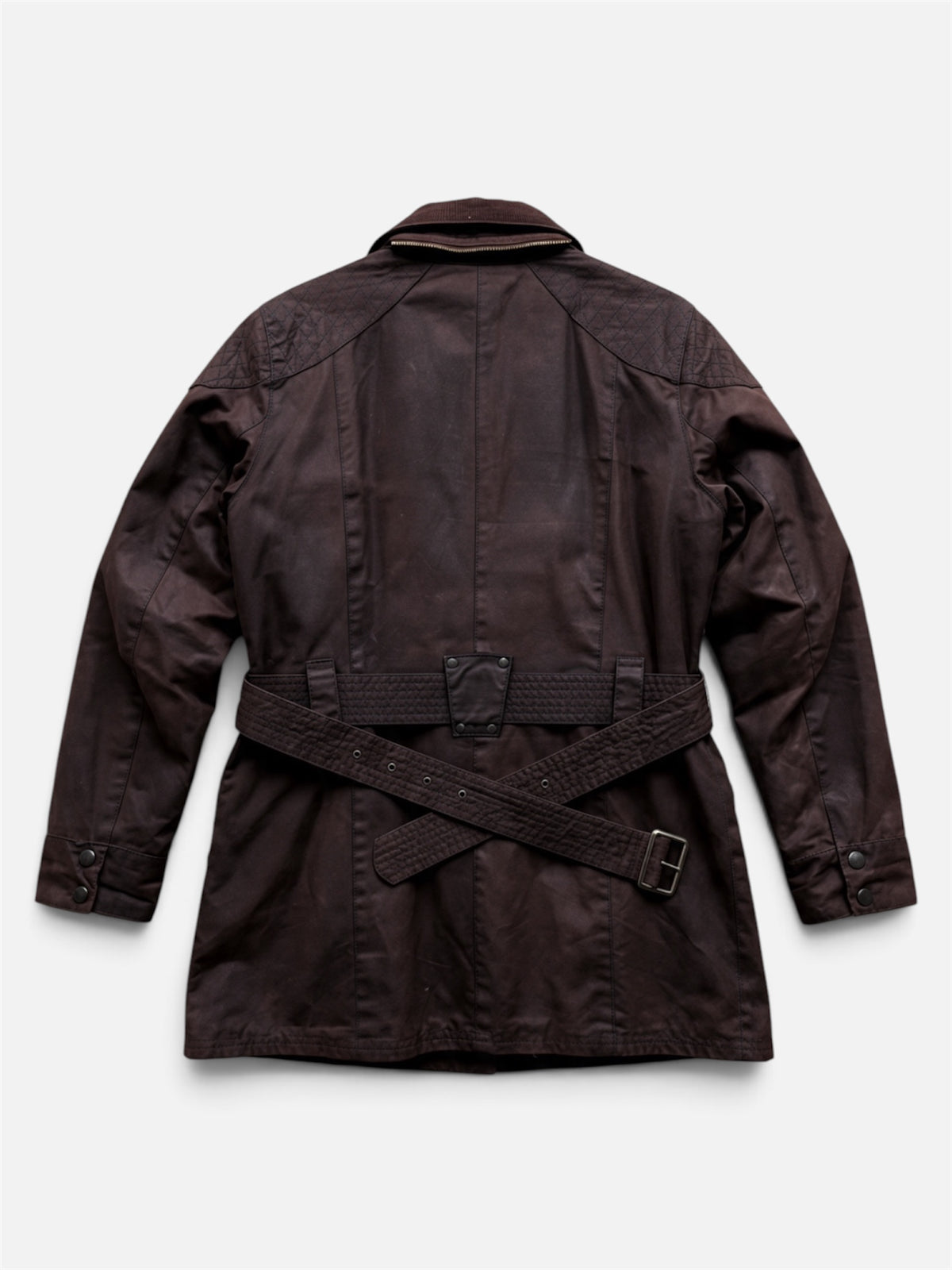 Giacca Barbour Donna Waxed Jacket con Cintura e Dettagli Trapuntati - Melanzana / Bordeaux (Taglia IT 40 / UK 8)