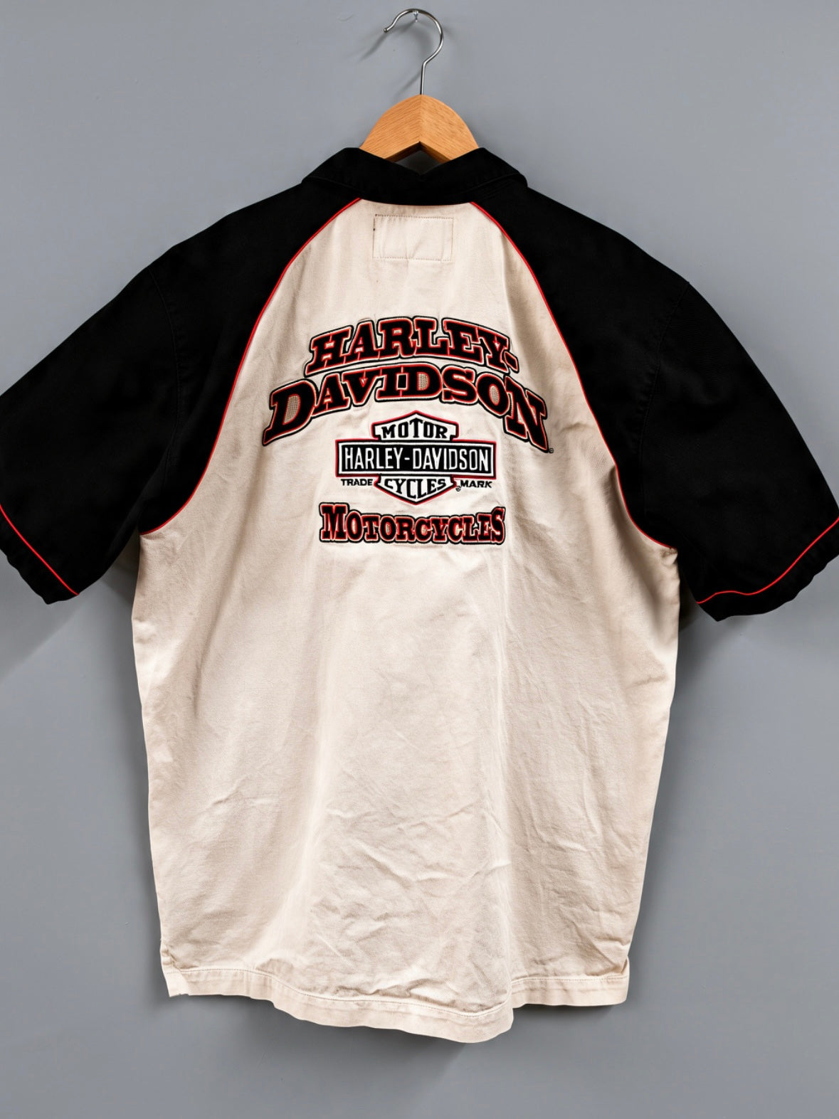 Camicia Harley-Davidson "Born to Ride" Bicolore Stile Mechanic - Panna e Nero (Taglia M)